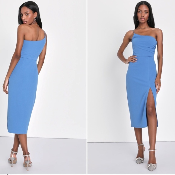 LULUS Prom Wedding Special Event Sexy Chic One Shoulder Night Out Midi Dress - Picture 3 of 4